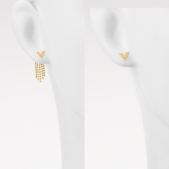 Authentic Louis Vuitton HTF Essential V Boucle Fringe Gold tone Earrings - Picture 5 of 13